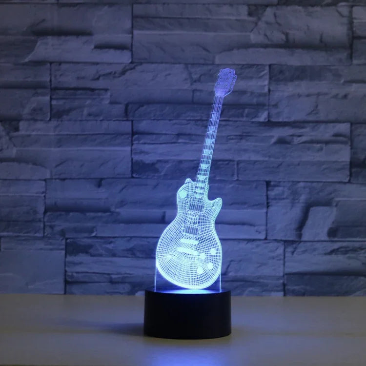 Guitar Shape 3D Colorful LED Vision Light Table Lamp, USB & Battery Version, USB & Battery Version