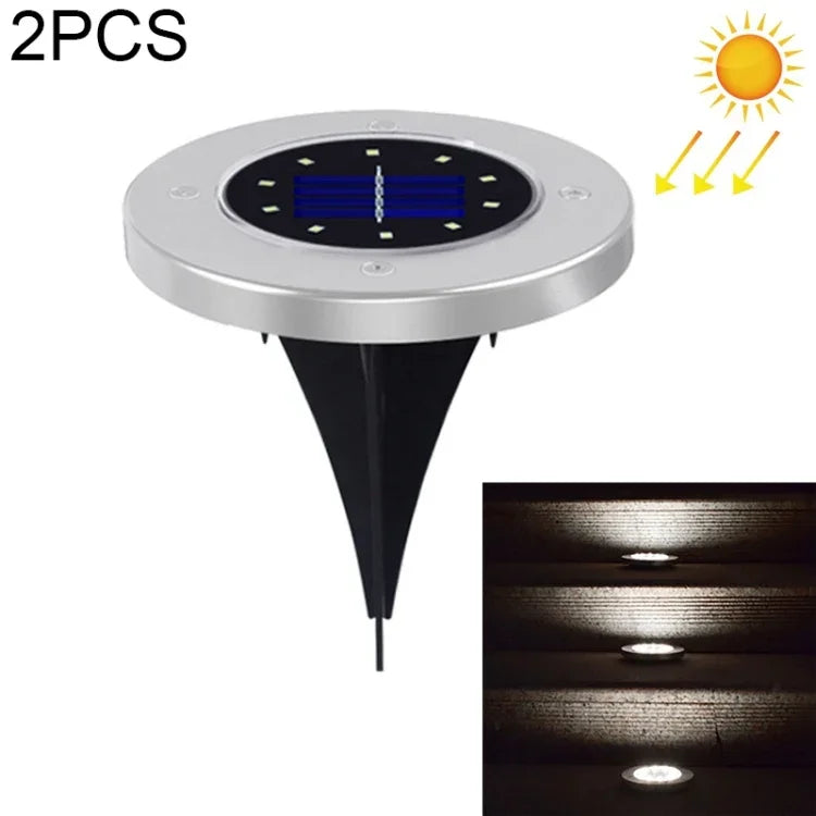 2個10燈LED太陽能埋地燈，IP65防水戶外花園街道燈，10燈LED