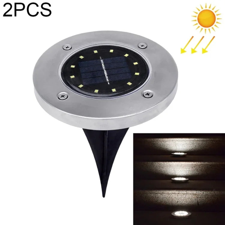 2個12燈LED太陽能埋地燈，IP65防水戶外花園街道燈，12燈LED