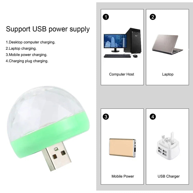 4W RGB USB LED水晶魔球舞台燈，帶Micro USB適配器