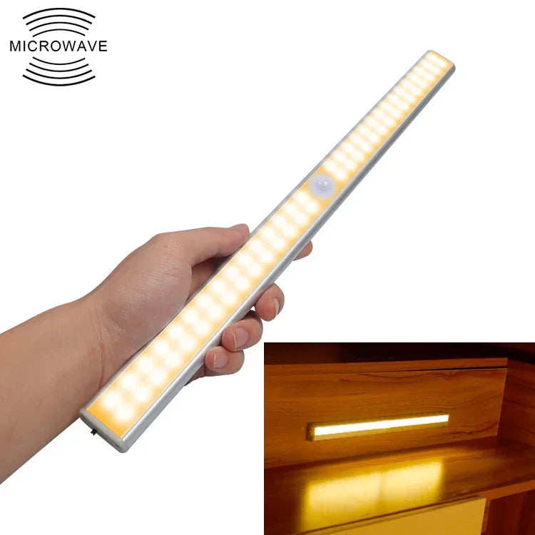 2.8W 60顆LED暖白色寬屏智能人體感應燈 LED走廊櫥櫃燈，USB充電版，2.8W 60顆LED暖白色