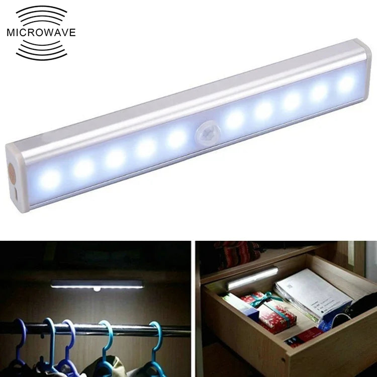 1.8W 10顆LED白光寬屏智能人體感應燈 LED走廊櫥櫃燈，電池版，1.8W 10顆LED白光（電池版）