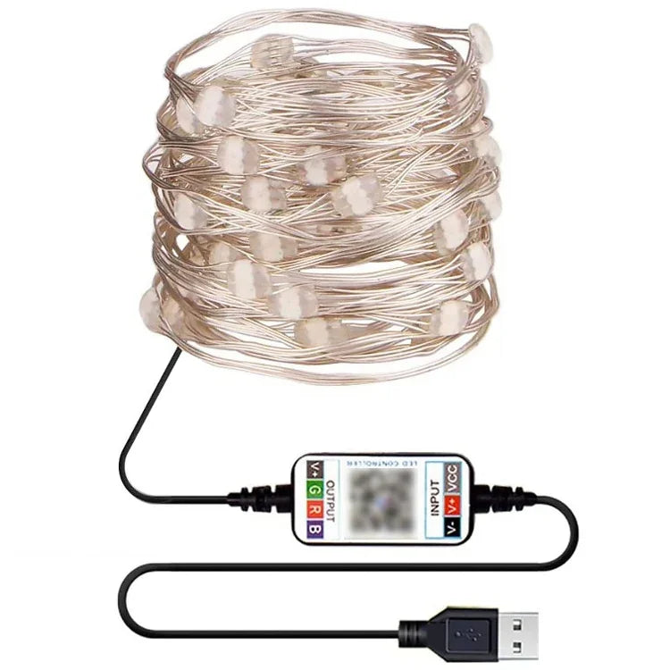 聖誕裝飾RGB銅線燈串 藍牙手機APP控制，長度：10米 100顆LED，10米 100顆LED