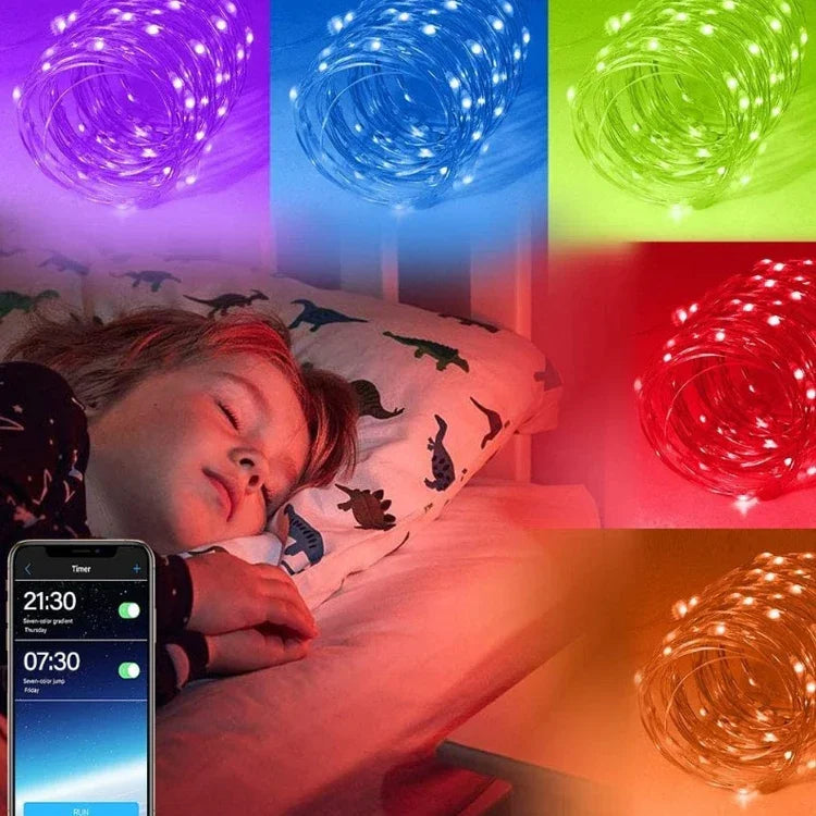 聖誕裝飾RGB銅線燈串 藍牙手機APP控制，長度：10米 100顆LED，10米 100顆LED