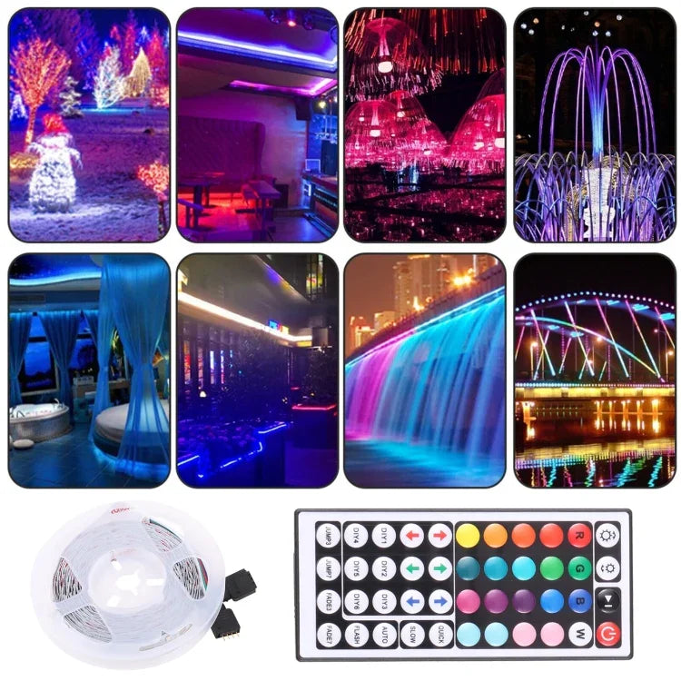 裸板2835 SMD RGB LED燈繩，60顆LED/米，長度：5米，12V 2A 100-240V，帶44鍵遙控器，2835 SMD RGB LED，5米，帶44鍵遙控器