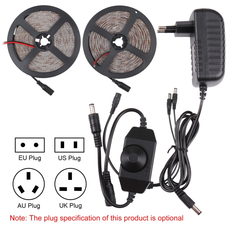 2支裸板2835 SMD可調光白光/暖光LED燈繩，60顆LED/米，長度：5米，12V 2A 100-240V，2835 SMD LED，5米 x 2