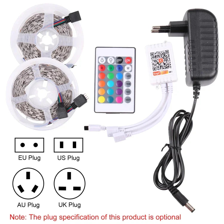 2片裸板5050 SMD RGB LED燈帶，30燈/米，長度：5米，12V 2A 100-240V，附24鍵塗鴉控制器，5050 SMD RGB LED，5米x2