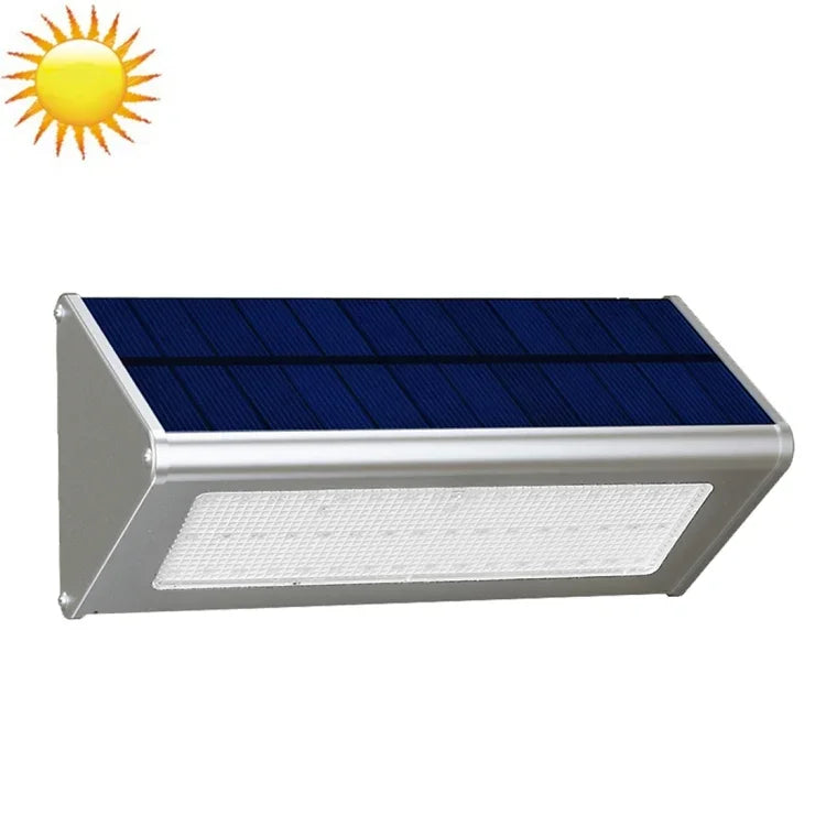 800流明 48顆LED SMD 2835感應三角節能壁燈，帶太陽能板和隱藏開關，適用於花園/庭院/戶外露營（銀色）