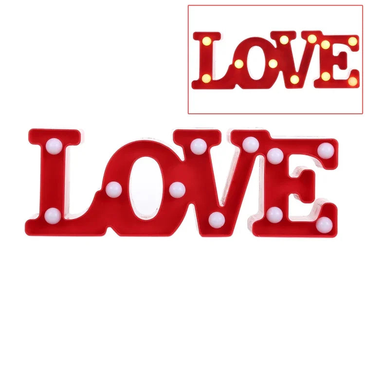 2節AA電池供電派對節慶桌燈 夜燈，LOVE（紅色），LOVE（白色）