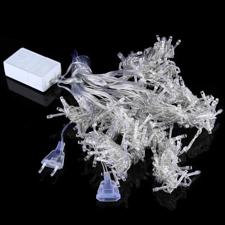 300顆LED窗簾串燈帶端接頭及多功能控制器及記憶防水，歐規插頭，AC 220V，藍光歐規插頭，彩色光歐規插頭，白光歐規插頭，暖白光歐規插頭