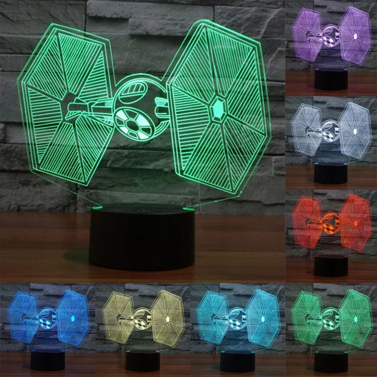 7色變色創意視覺立體燈桌燈夜燈，TIE戰機款式
