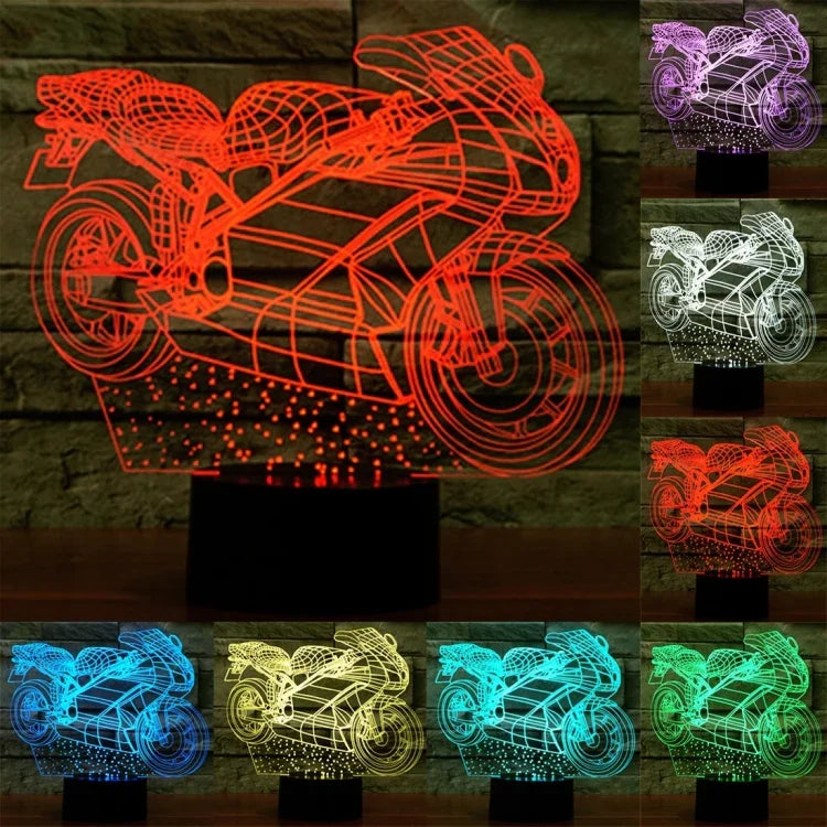 7色變色創意視覺立體燈桌燈夜燈，摩托車造型