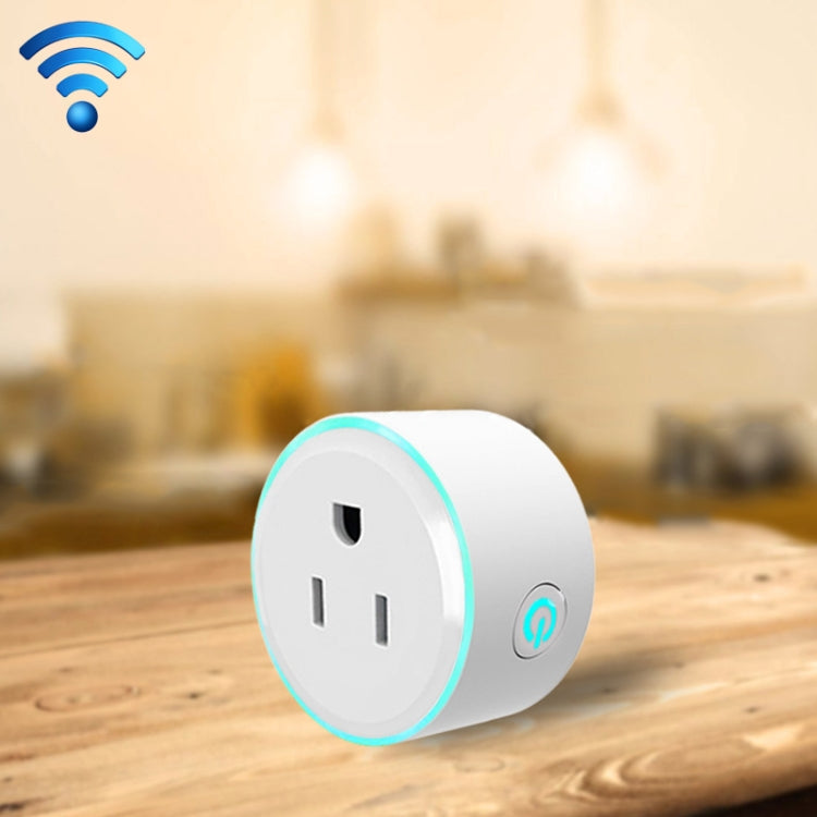 10A圓形WiFi 2.4GHz迷你插頭APP遠端控制定時智慧插座，支援Alexa與Google Home，彩色呼吸燈，AC 100-240V，美規插頭