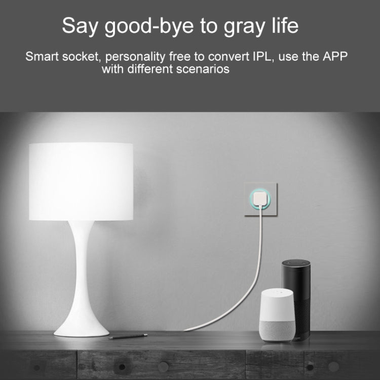 10A圓形WiFi 2.4GHz迷你插頭APP遠端控制定時智慧插座，支援Alexa與Google Home，彩色呼吸燈，AC 100-240V，美規插頭
