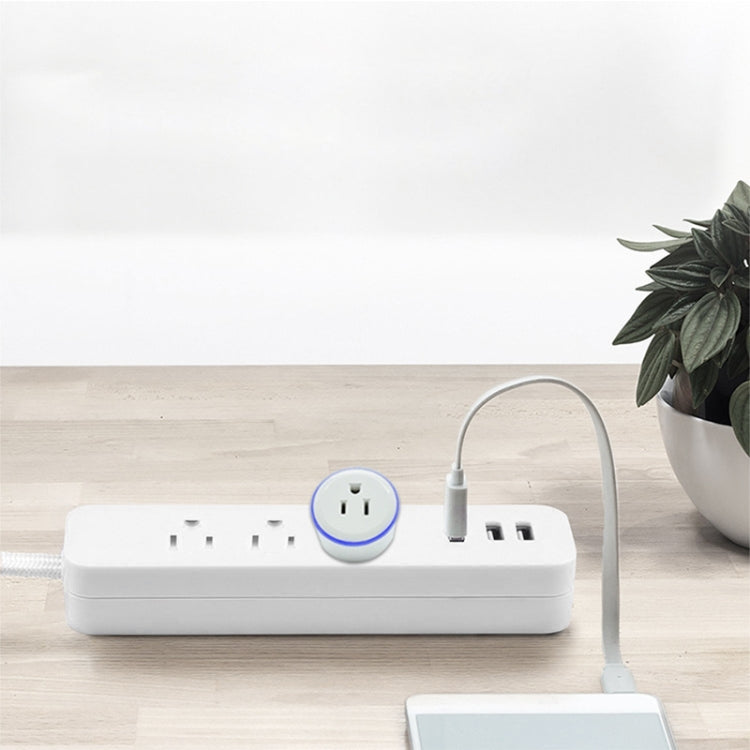 10A圓形WiFi 2.4GHz迷你插頭APP遠端控制定時智慧插座，支援Alexa與Google Home，彩色呼吸燈，AC 100-240V，美規插頭