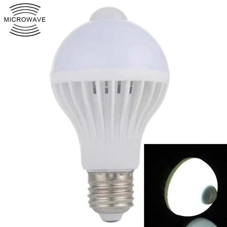 E27 7W 16顆LED SMD 5730 450流明紅外線動作感應LED燈泡，感應距離：4-6米，交流220V，E27 7W白光