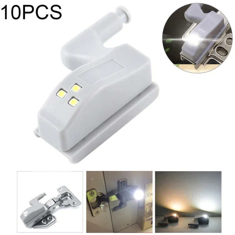 10 個 0.3W 通用內鉸鏈 LED 感應燈 櫥櫃 3 LED 夜燈 自動開關燈泡，10 個白光，10 個暖白光