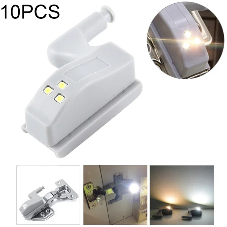 10 個 0.3W 通用內鉸鏈 LED 感應燈 櫥櫃 3 LED 夜燈 自動開關燈泡，10 個白光，10 個暖白光