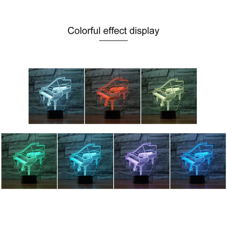 鋼琴造型 3D 彩色 LED 視覺燈桌燈，USB 及電池版，USB 及電池版