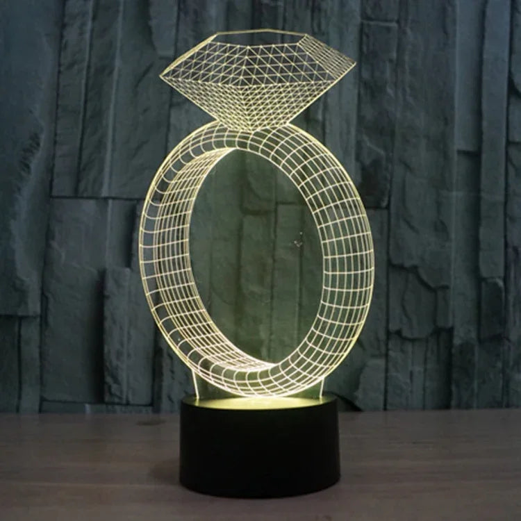 7 Color Discoloration Creative Visual Stereo Lamp Desk Lamp Night Light, Diamond Ring Style