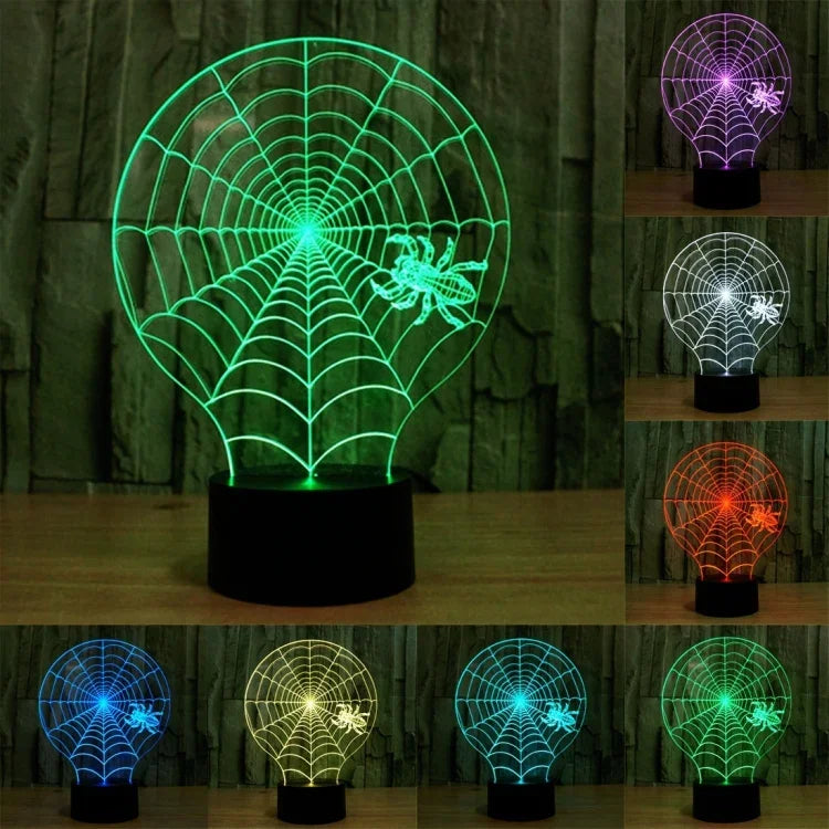 7 色變化創意視覺立體燈桌燈夜燈，蜘蛛網風格