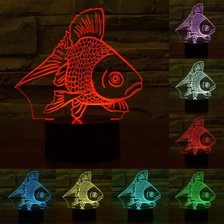 7色變色創意視覺立體燈桌燈夜燈，金魚款式