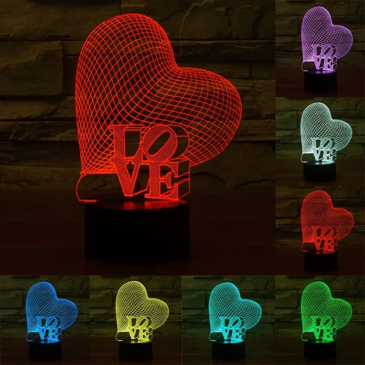 7色變色創意視覺立體燈 桌燈 夜燈，心形與 LOVE 款式