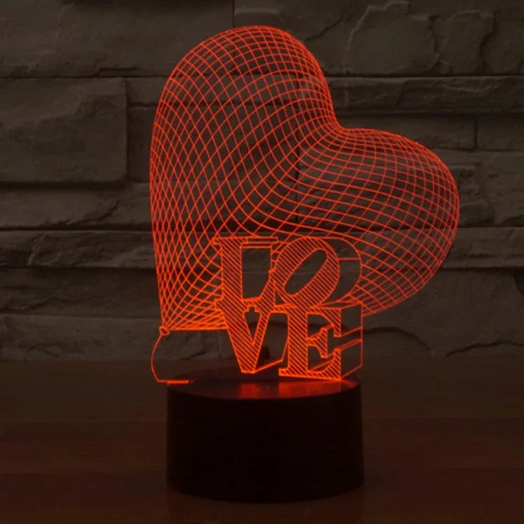 7 Colour Discoloration Creative Visual Stereo Lamp Desk Lamp Night Light, Heart and LOVE Style