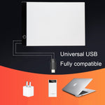 超薄 A4 尺寸便攜式 USB LED 藝術描圖燈箱複寫板，具亮度調節功能，適合藝術家繪畫素描動畫及 X 光檢視，亮度調節，無充電器