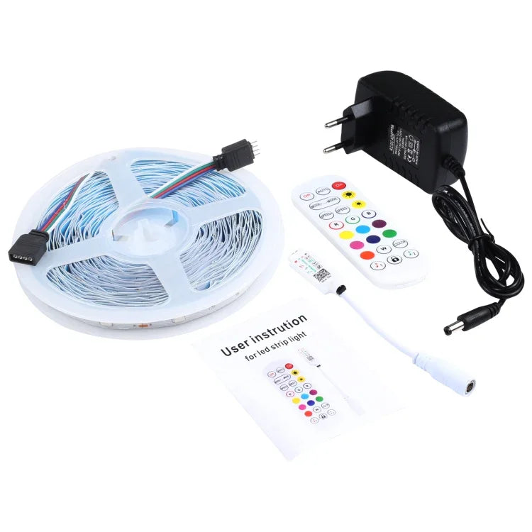 10m 300 顆 LED SMD 5050 IP44 防水 RGB 燈條附 24 鍵遙控器，EU 插頭，10m 300 顆 LED IP44