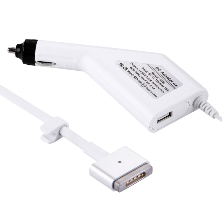 45W 14.85V 3.05A 5針 T型 MagSafe 2 車用充電器，帶1個 USB 埠，適用於 Apple MacBook A1466 / A1436 / A1465 / A1435 / MD224 / MD231 / MD761 / MD711，長度：1.7米，45W 14.85V 3.05A