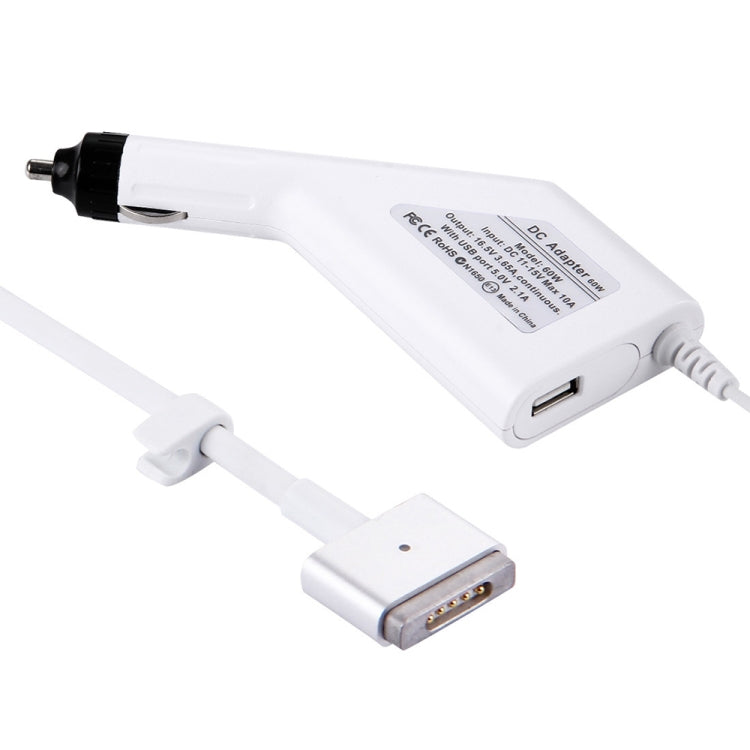 60W 16.5V 3.65A 5針 T型 MagSafe 2 車用充電器，帶1個 USB 埠，適用於 Apple MacBook A1465 / A1502 / A1435 / MD212 / MD2123 / MD662，長度：1.7米