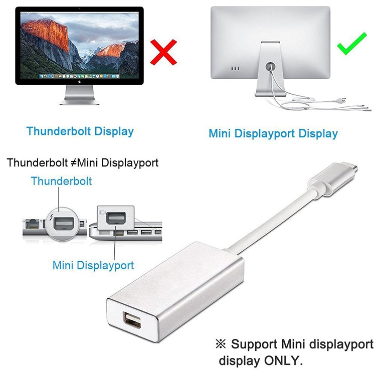 USB-C / Type-C 3.1 公頭轉 Mini DP 母頭高清轉換器，長度：12cm，銀色，金色