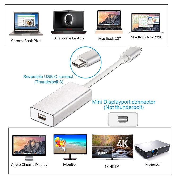 USB-C / Type-C 3.1 公頭轉 Mini DP 母頭高清轉換器，長度：12cm，銀色，金色