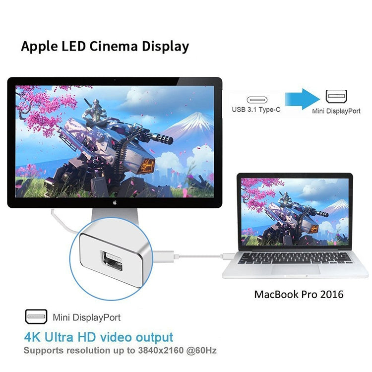 USB-C / Type-C 3.1 公頭轉 Mini DP 母頭高清轉換器，長度：12cm，銀色，金色