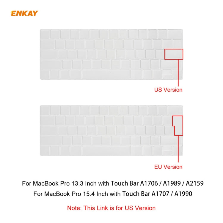 ENKAY TPU 鍵盤保護膜，適用於 MacBook Pro 13.3 吋 A1706 / A1989 / A2159 及 Pro 15.4 吋 A1707 / A1990（含 Touch Bar），美版