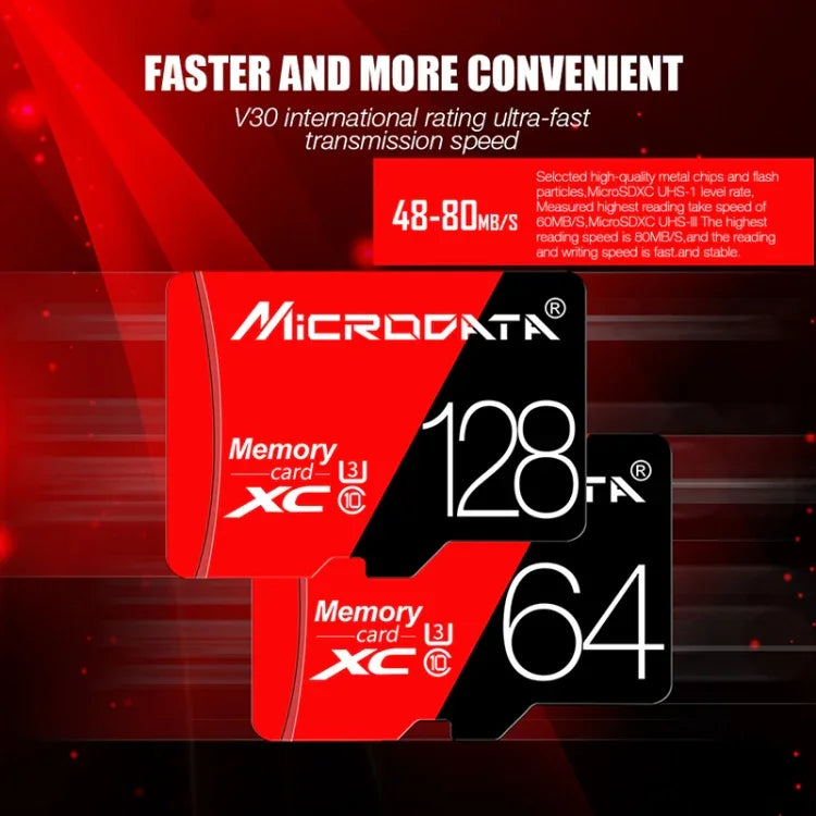 MICRODATA 128GB 高速 U3 紅黑色 TF(Micro SD) 記憶卡, 128GB