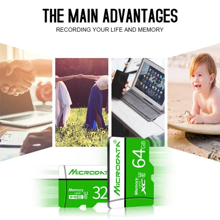 MICRODATA 64GB U3 綠白色 TF(Micro SD) 記憶卡，64GB