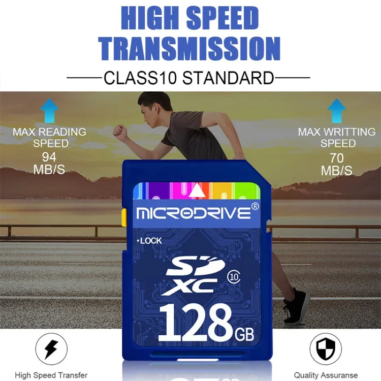 Microdrive 128GB 高速 Class 10 SD 記憶卡，適用所有帶 SD 卡槽的數位設備，128GB