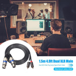 366156-15 2 RCA 公頭轉 2 XLR 3 針母頭音頻線，長度：1.5m，366156-15 2 RCA 公頭轉 2 XLR 3 針母頭