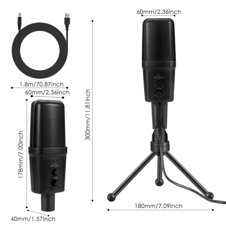 Yanmai SF-970 專業電容式錄音麥克風，附三腳架支架及 USB 線，線長：1.8m