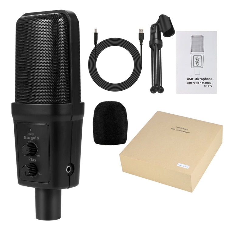 Yanmai SF-970 專業電容式錄音麥克風，附三腳架支架及 USB 線，線長：1.8m