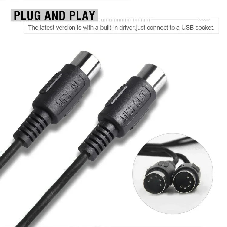 WERSI UM-18 USB MIDI 線 MidiPort MIDI 線 電子鋼琴 電子鼓 音樂編輯線，長度：2米
