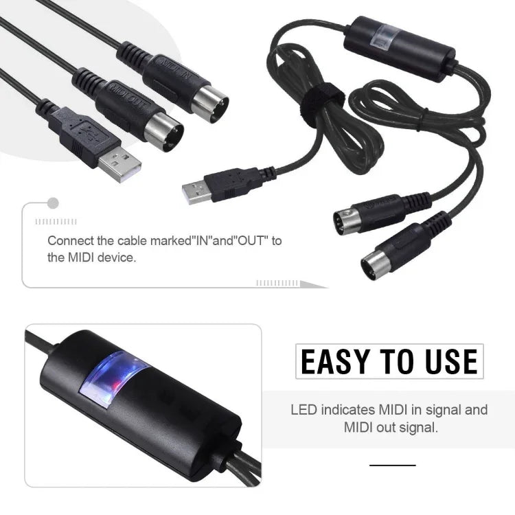 WERSI UM-18 USB MIDI 線 MidiPort MIDI 線 電子鋼琴 電子鼓 音樂編輯線，長度：2米