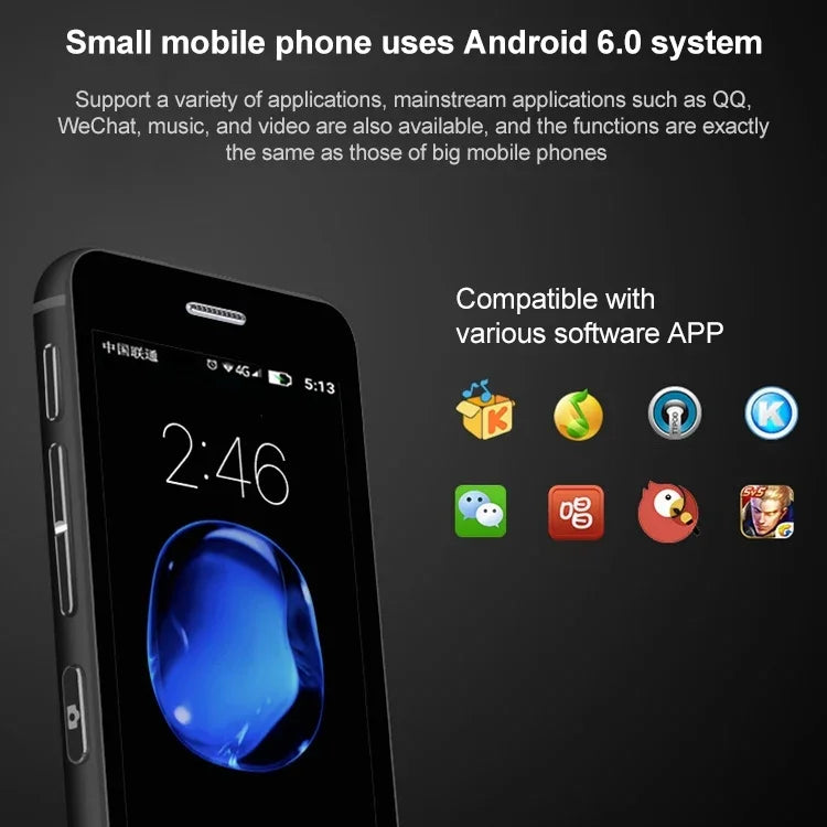 2.45 吋，Android 5.1 MTK6580 四核心，支持藍牙 / WiFi，網絡：3G，1GB+8GB+32GB TF
