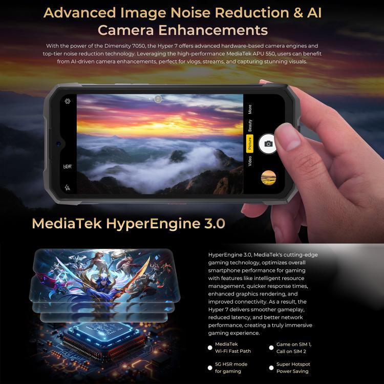 HOTWAV Hyper 7 防護型手機，8GB+256GB，10800mAh，6.6 吋 Android 14 MediaTek Dimensity 7050 5G，網絡：5G，OTG，NFC