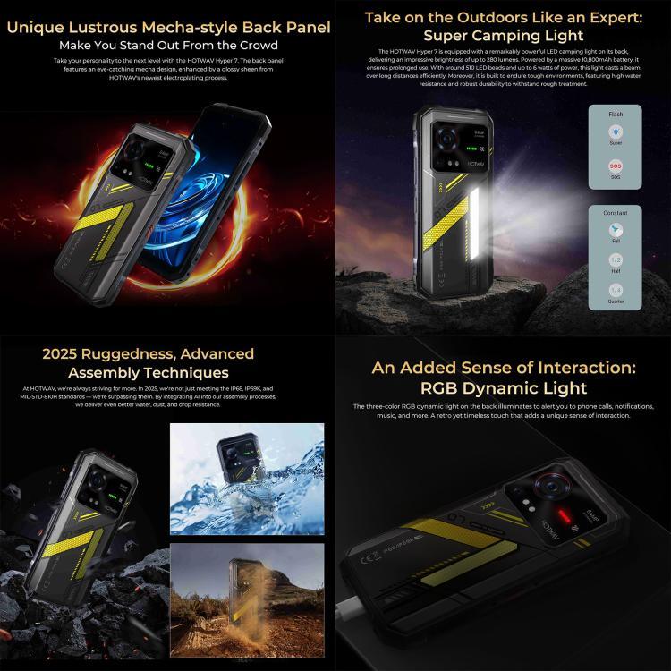 HOTWAV Hyper 7 防護型手機，8GB+256GB，10800mAh，6.6 吋 Android 14 MediaTek Dimensity 7050 5G，網絡：5G，OTG，NFC