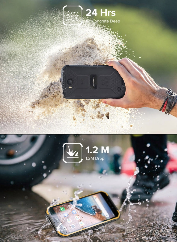 IP68/IP69K 防水防塵防震，臉部識別，4000mAh 電池，5.0 吋 Android 9.0 MTK6580A/W 四核心最高 1.3GHz，網路：3G，Armor X6 2GB+16GB