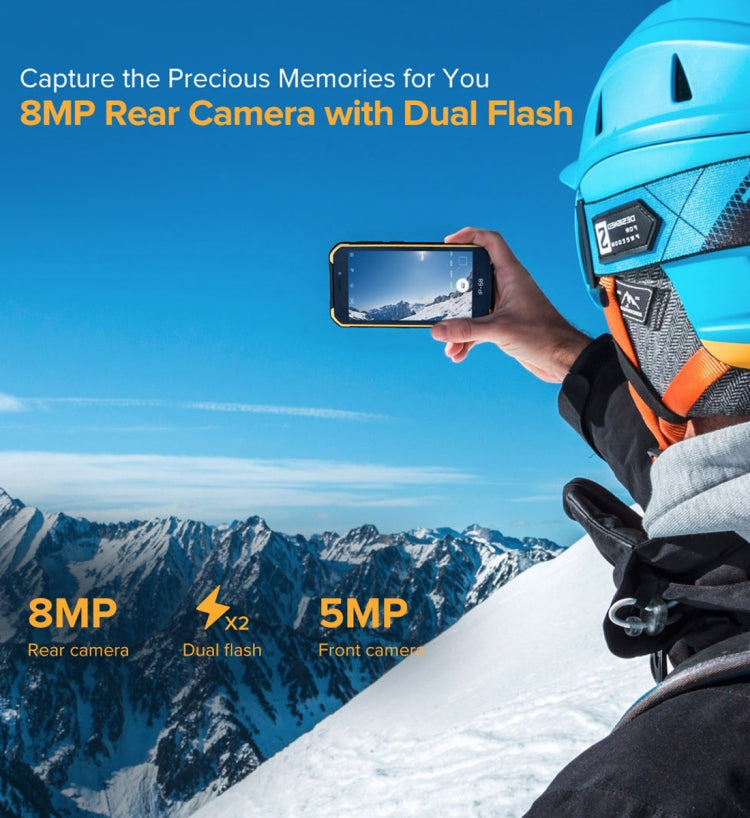 IP68/IP69K 防水防塵防震，臉部識別，4000mAh 電池，5.0 吋 Android 9.0 MTK6580A/W 四核心最高 1.3GHz，網路：3G，Armor X6 2GB+16GB