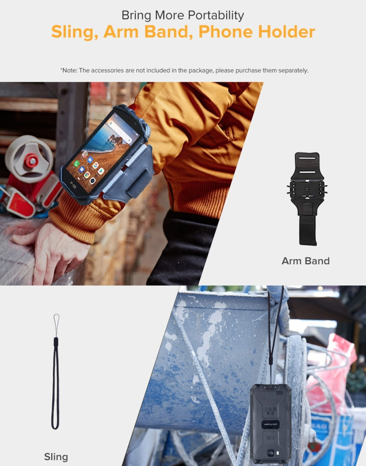 IP68/IP69K 防水防塵防震，臉部識別，4000mAh 電池，5.0 吋 Android 9.0 MTK6580A/W 四核心最高 1.3GHz，網路：3G，Armor X6 2GB+16GB